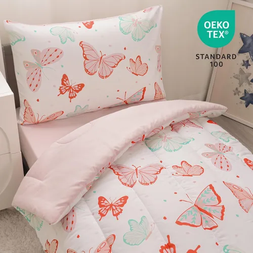 Vista 6 de david's kids Juego de ropa de cama de 4 piezas para niños pequeños - Juego de ropa de cama suave y transpirable para niñas, incluye edredón Mariposa