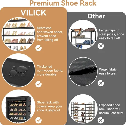 Vista 7 de Zapatero con Cubierta, Organizador de Zapatos de 8 Niveles Alto para 36-45 Pares de Zapatos y Botas, Gran Estante de Almacenamiento de Zapatos