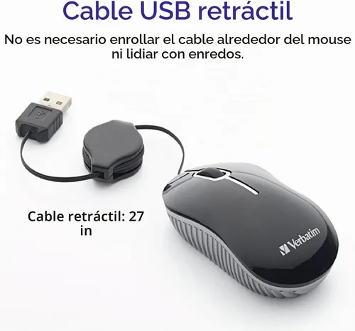 Vista 3 de Verbatim Mini Mouse óptico para viajero Serie Commuter, color rosa 98618, Negro