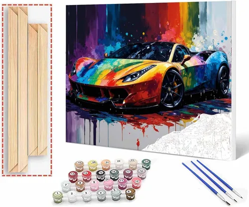 Vista 15 de Aihonmin Paquete de 6 pinturas por números para adultos, amantes de los automóviles, kit de pintura por números, sobre lienzo para principiantes