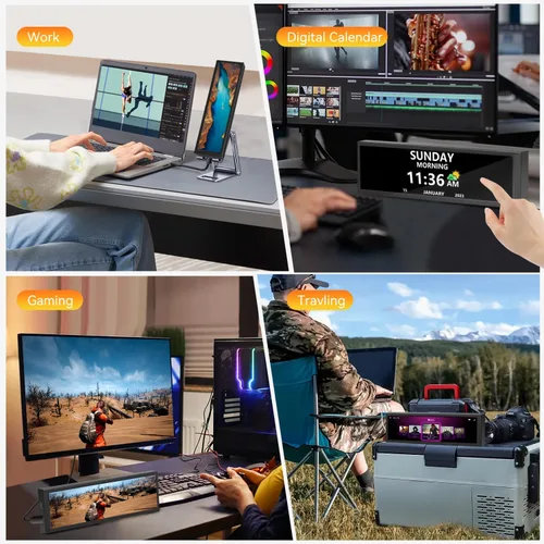 Vista 6 de Monitor táctil pequeño de 8.8 pulgadas, pantalla de temperatura de PC, pantalla de panel de sensores de PC, pantalla IPS USB mini para Raspberry Pi