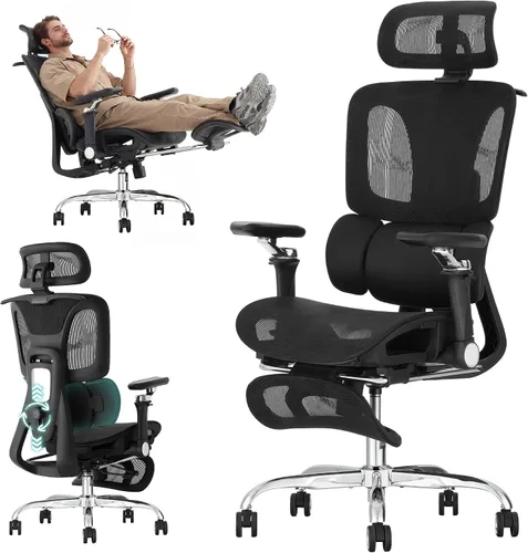 Vista 12 de Ergonomic Mesh Office Chair with 2-Zone Lumbar Support and Footrest,Black Negro