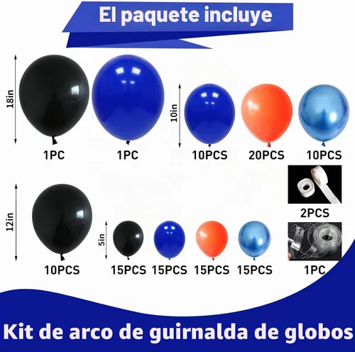 Vista 2 de HILAVO Kit de arco de guirnalda de globos naranja azul negro 112 piezas Globos de látex de helio azul marino real negro naranja para graduación Azul