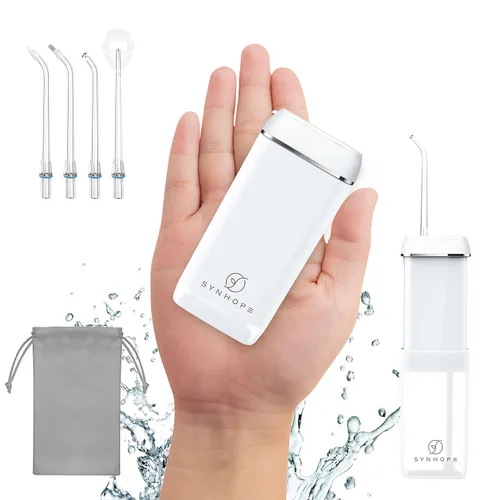 Vista 7 de Limpiador de agua dental [ Mini inalámbrico portátil ] Irrigador oral limpiador de dientes púas, tanque de agua telescópico, 3 modos y impermeable