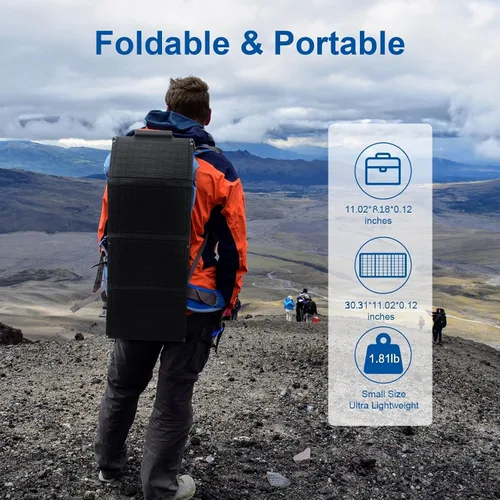 Vista 8 de Soshine Cargador de panel solar de 30 W, panel solar plegable portátil con 3 puertos USB (USB-A QC3.0 y 2 USB-C), impermeable IP67 para senderismo