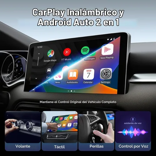Vista 5 de Adaptador inalámbrico CarPlay para Apple iPhone y Android Auto, adaptador Mini CarPlay 2 en 1 Convertir con cable a dongle inalámbrico, Plug & Play