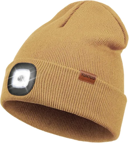 Vista 45 de Gorro LED con la luz, unisex, linterna frontal recargable por USB, gorro de punto de invierno, regalos para hombres, papá, esposo, él Azul Oscuro