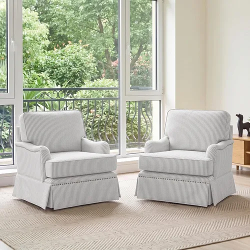 Vista 11 de Silla decorativa giratoria con otomana de almacenamiento, gris a rayas