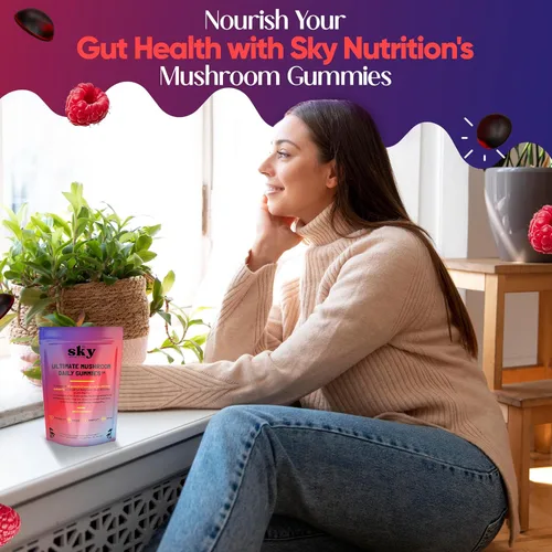 Vista 3 de SKY NUTRITION Gomitas de hongos – Suplemento de hongos adaptogénicos 10 en 1 para adultos – Melena de león, Reishi, Cordyceps, Chaga, cola de pavo