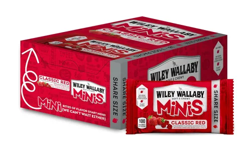 Vista 12 de Wiley Wallaby Mini bocados de regaliz rojo clásico, 2.0 onzas, bolsas de dulces de regaliz australiano suave y masticable, paquete de 18