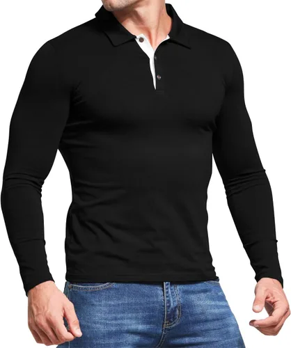 Vista 4 de Aiyino Camisa polo de manga corta para hombre, casual, ajustada, de algodón a la moda