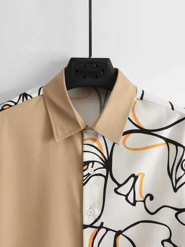 Vista 4 de GORGLITTER Conjunto de 2 piezas para hombre camisa con botones y pantalones cortos ropa de verano