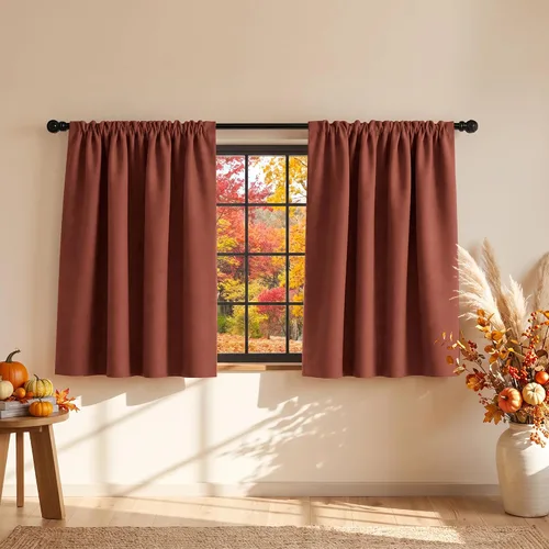 Vista 37 de Mrs.Naturall Cortinas opacas costeras para cocina, oscurecimiento de habitación pequeña, aislamiento térmico, niveles cortos para ventana pequeña
