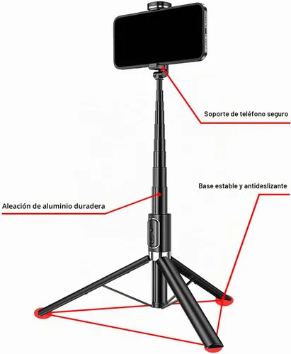 Vista 6 de CAMBOFOTO Trípode para selfie, soporte para teléfono de 67 pulgadas con control remoto Palo selfie 2 en 1 y trípode para teléfono para fotos