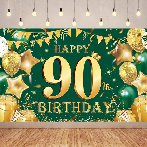 Vista 6 de Cartel de feliz cumpleaños número 100 de oro verde, 3.6 x 6 pies, montaje en pared, fiesta, cumpleaños