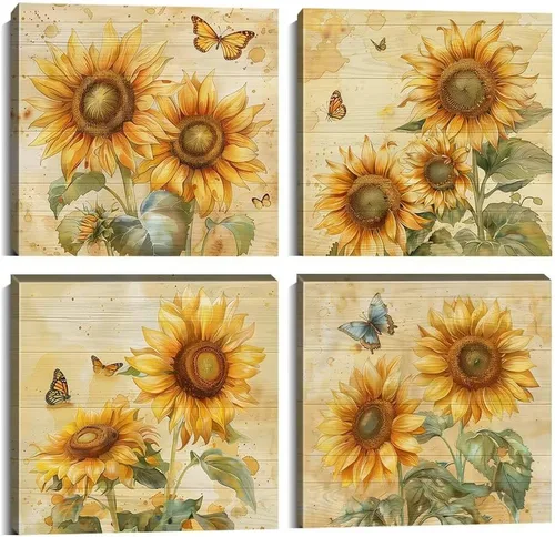 Vista 92 de Wall HDQ Arte de pared de flores para baño, dormitorio, sala de estar, decoración de pared azul y naranja, pintura floral, lienzo impreso, imagen