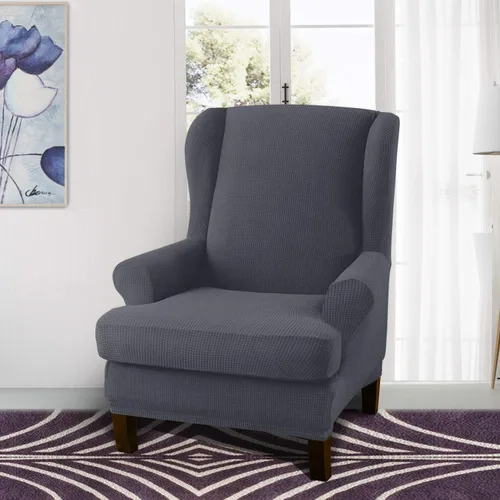 Vista 2 de Granbest Premium Water Repellent Wingback Chair Cover 2-Piece High Stretch Jacquard Fabric Wing Back Chair Slipcovers (Wing Chair Cover, Gray)
