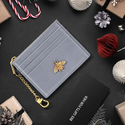 Vista 100 de SEAVILIA Tarjetero llavero cartera para mujer con ventana de identificación RFID monedero regalo abeja delgada minimalista pequeña cartera