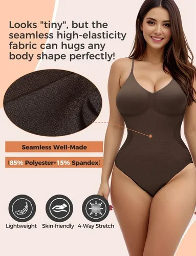Vista 4 de Body moldeador para mujer con control de abdomen (café, M)