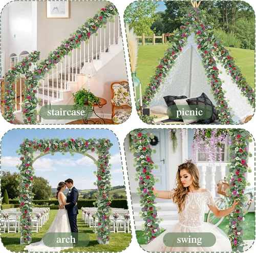 Vista 7 de 12.4FT Artificial Eucalyptus Flowers Garland 2PCS Faux Greenery Home Decor Green and Colorful-2pcs