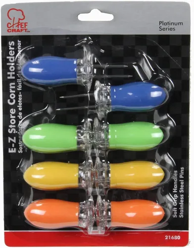 Vista 2 de Chef Craft Classic EZ Store - Juego de 8 soportes para maíz jumbo, amarillo/verde/azul/naranja