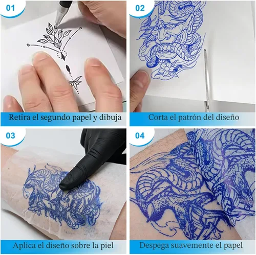 Vista 3 de Emalla Papel de transferencia de tatuajes 100 hojas de papel de plantilla