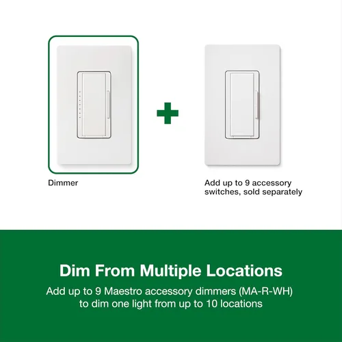 Vista 6 de Lutron - Interruptor de atenuación Maestro LED+ para bombillas LED regulables, halógenas e incandescentes, 150 W/unifolar o multiubicación, Biscuit