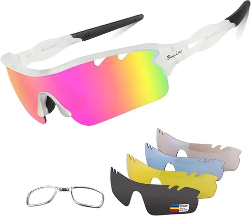 Vista 19 de BangLong Polarized UV400 Sports Sunglasses with 5 Lenses for Men Women TR90 Flexible Frame, 5 Interchangeable Lens with RX Insert, 0.9oz Sports