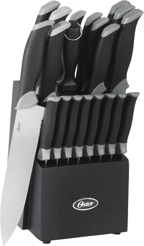 Vista 12 de Oster Lindbergh Juego de cuchillos de cocina con bloque de acero inoxidable de 14 piezas, negro - Cuchillos para cocina