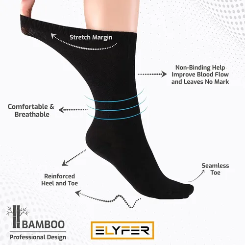 Vista 5 de ELYFER Calcetines de vestir delgados de bambú para mujer, calcetines casuales de color redondo, costura cómoda