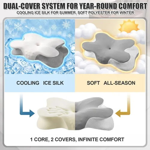 Vista 6 de Novabright Almohada cervical para dormir, 2 fundas de almohada