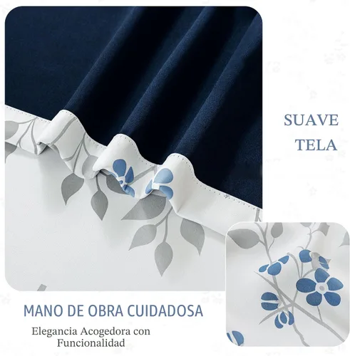 Vista 7 de Beauoop Cortinas Florales 100% Opacas de 54 Pulgadas de Largo, 2 Paneles para Dormitorio, Sala de Estar, Azul Gris y Blanco con Patrón de Flores