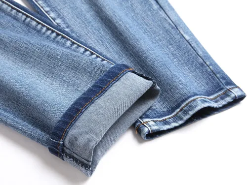 Vista 7 de Skinny Slim Fashion - Jeans elásticos de motociclista de Hip Hop con agujeros rectos rasgados.