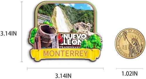 Vista 3 de Monterrey México imán de nevera de madera 3D monumentos de viaje coleccionables, recuerdos, decoración hecha a mano