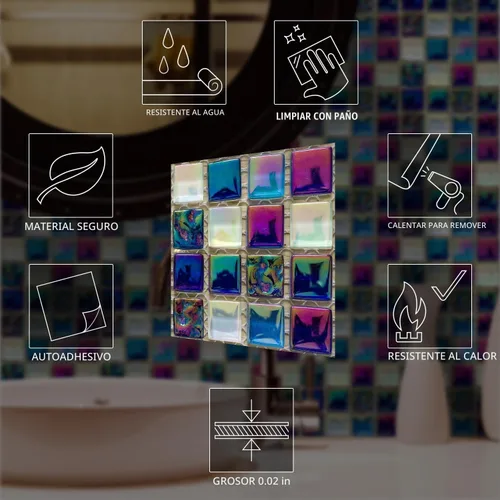 Vista 5 de Alwayspon 25 piezas de transferencias de azulejos de mosaico despegar y pegar para decoración del hogar, 4x4 pulgadas autoadhesivas impermeables