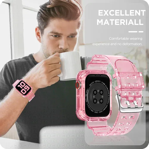 Vista 28 de DABAOZA - Correa transparente compatible con Apple Watch con estuche protector, correa deportiva de TPU con brillo para mujeres y hombres