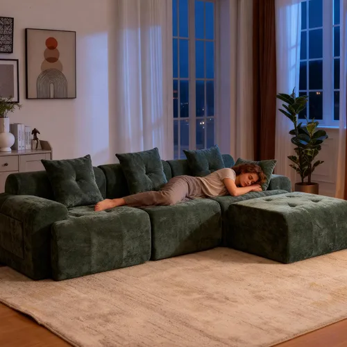Vista 5 de Sofá seccional modular de 101.65 pulgadas para sala de estar, sofá nube de 3 plazas con asiento profundo, tapicería de textura tejida, sofá sin