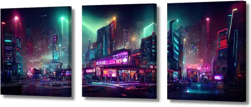 Vista 51 de Lienzo decorativo para pared de sala de estar, lienzo Cyberpunk, decoración de pared de 3 paneles, decoración de pared para el hogar, dormitorio