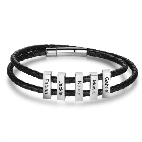 Vista 5 de Pulsera personalizada para hombre pulsera familiar con nombres grabados, colgante de plata para padre, marido, abuelo, regalo del día del padre
