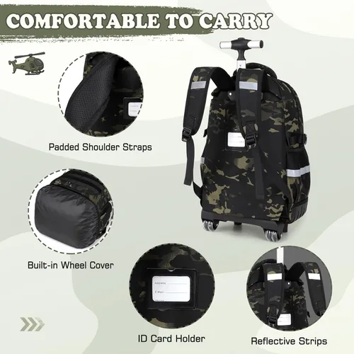Vista 7 de Mochila con ruedas de camuflaje para niños, Camuflaje Blackgray