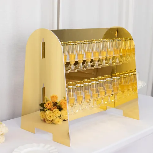 Vista 14 de Tableclothsfactory Estante para copas de vino de 2 niveles con acabado de espejo negro, soporte de espuma para 18 flautas de champán, 25 pulgadas