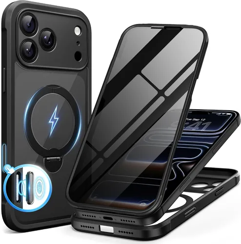 Vista 27 de BERFY Funda para iPhone 17 Pro Max, compatible con MagSafe, protector de pantalla de vidrio integrado, protección de cámara, funda de cuerpo