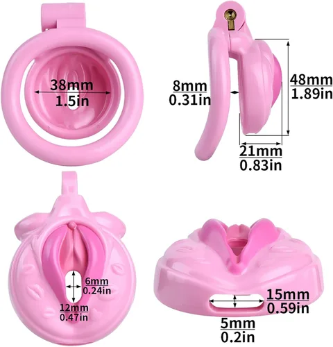 Vista 5 de Dispositivo de castidad masculina, jaula de castidad pequeña, mini jaula de resina, juguetes sexuales para hombres con 4 anillos de diferentes