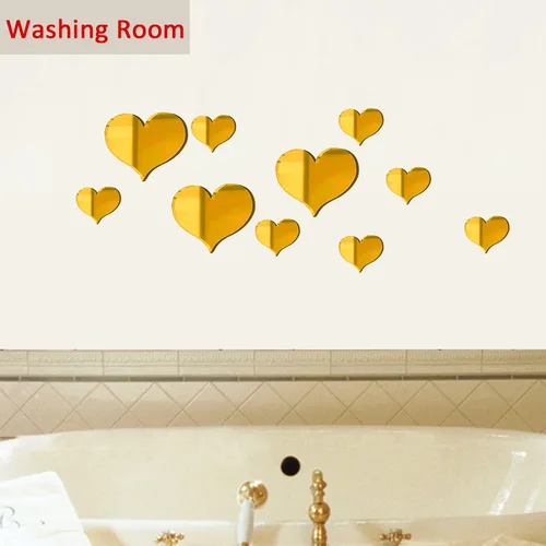 Vista 4 de Juego de 2 calcomanías autoadhesivas de pared con forma de corazón, espejo reflectante decorativo para pared, lámina de acrílico para pared