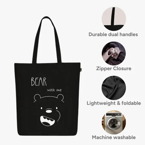 Vista 5 de Ecoright - Bolsa de mano para mujer con cremallera, bolsa de mano pequeña, bolsa de lona, bolsa de algodón reutilizable para playa, comestibles