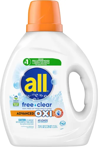 Vista 2 de All all - Detergente líquido para ropa con quitamanchas y blanqueadores OXI, transparente libre, 36 onzas, 20 cargas, 36 onzas líquidas