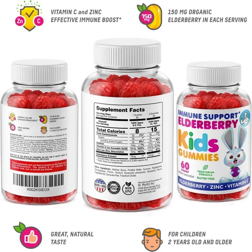 Vista 8 de DR. MORITZ Gomitas de saúco para niños y familia, refuerzo del sistema inmunológico y apoyo a la salud con extracto de bayas de saúco de Sambucus