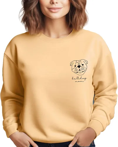 Vista 7 de English Bulldog Mama Women's Long Sleeve Crewneck Dog mom Sweatshirt English Bulldog Mama Print Graphic Shirts Pullover Tops Ash