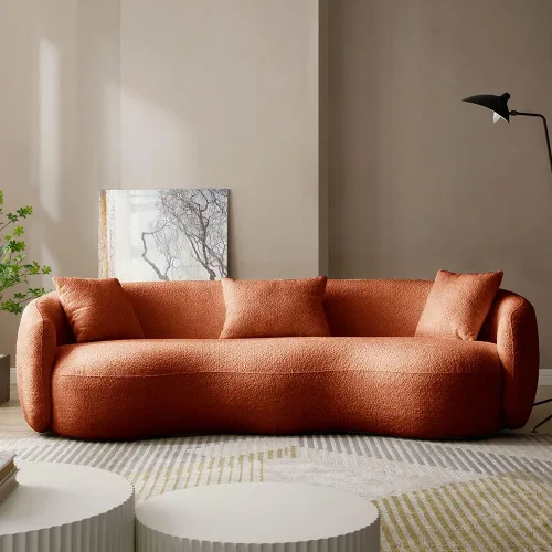 Vista 20 de WILLIAMSPACE Sofá curvado de 101 pulgadas, moderno sofá boucle tapizado de gran tamaño con 4 almohadas, sofá de peluche de 4 asientos para sala