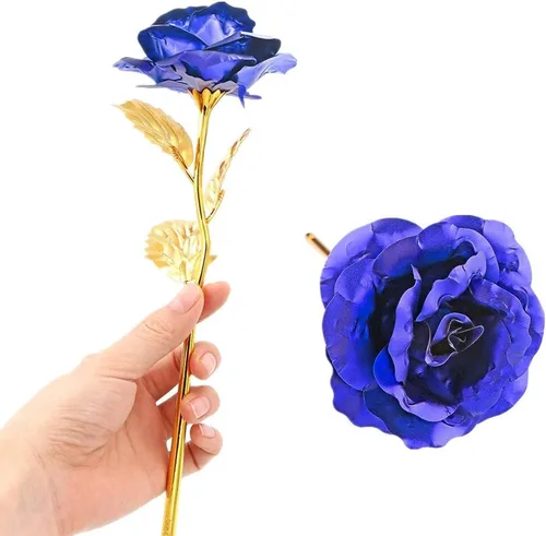 Vista 3 de Rosa artificial creativa de oro de 24 quilates, tallo largo de plástico, rosa real sumergida en oro con caja de regalo para el día de la madre, día